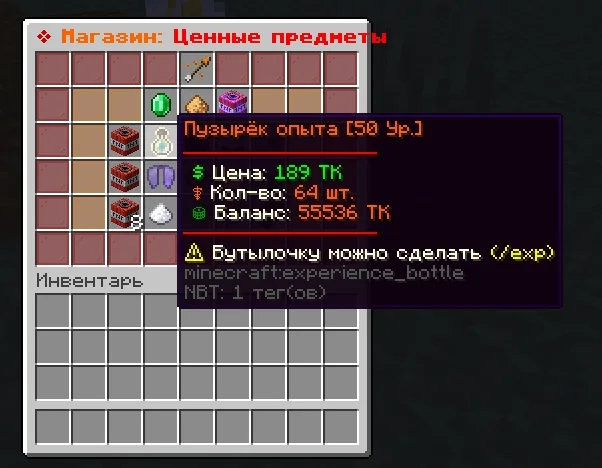 Screenshot: A level 50 experience bottle in the shop