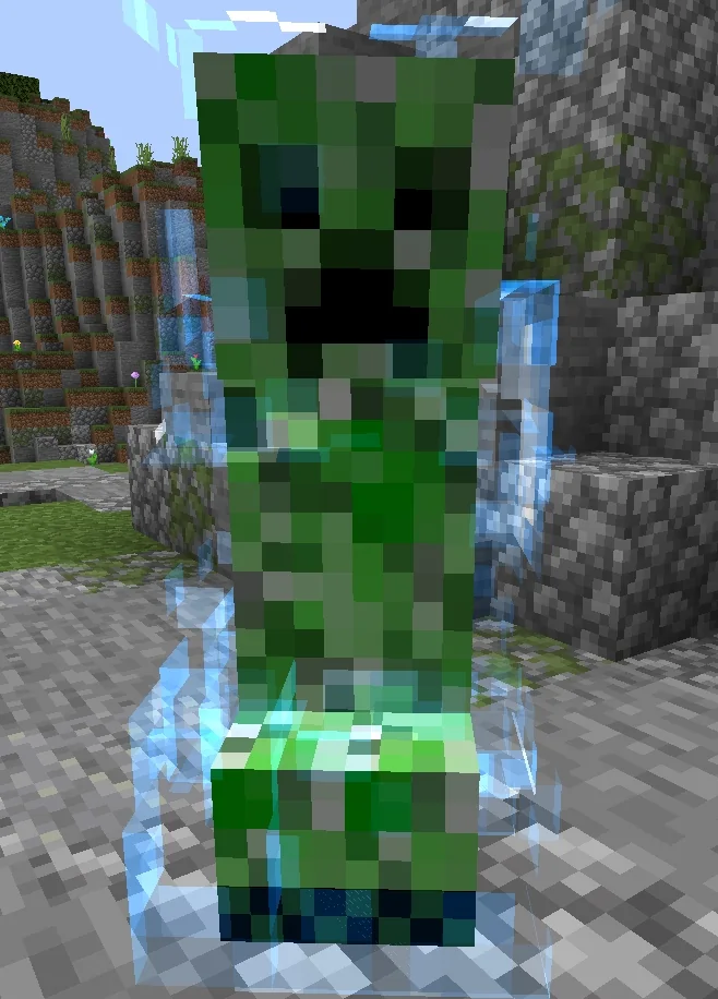 Screenshot: Creepers from spawn eggs spawn charged and do blow up the world