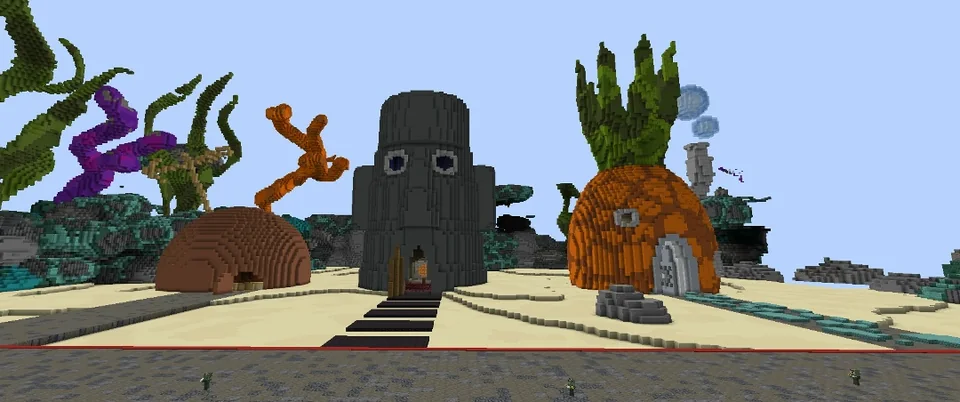 Screenshot: The event world has 3 houses, and a loot chest spawns in a random spot in each