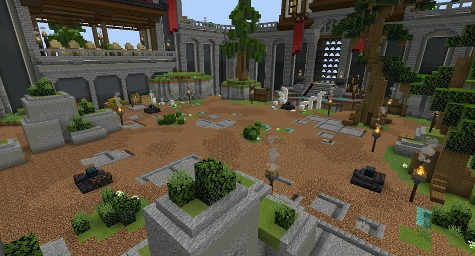 Screenshot: The Death Chest at /warp pvp is gone; instead there are four Death Chests at /darena