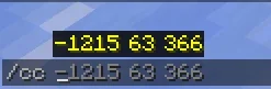 Screenshot: Tab completion for coordinates after /cc (clan chat)