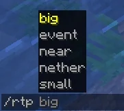 Screenshot: Commands for different kinds of random teleport