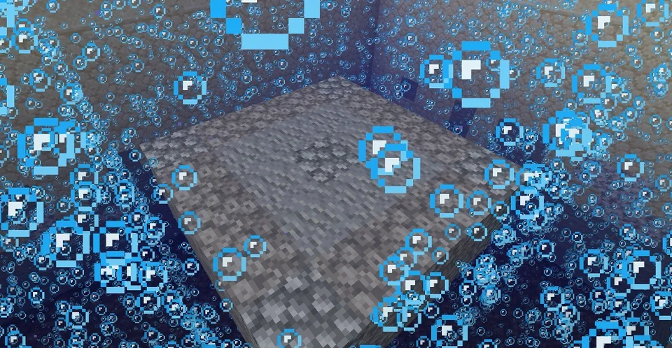 Screenshot: Bubbles from soul sand no longer pass through slabs and traps