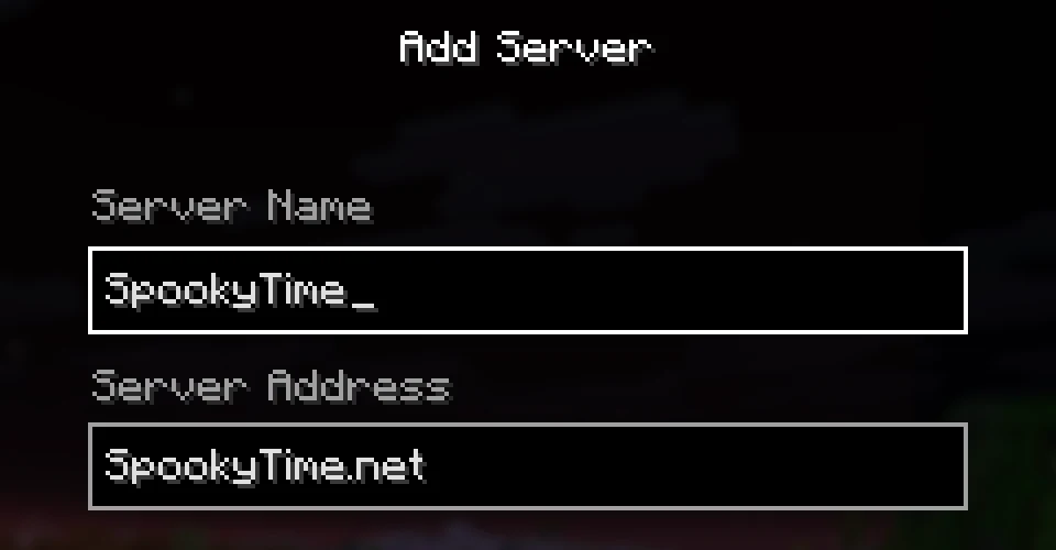 The Add Server window with the SpookyTime.net address