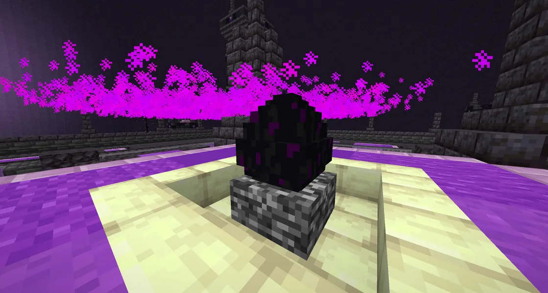 The dragon egg on its pedestal in the Ender world